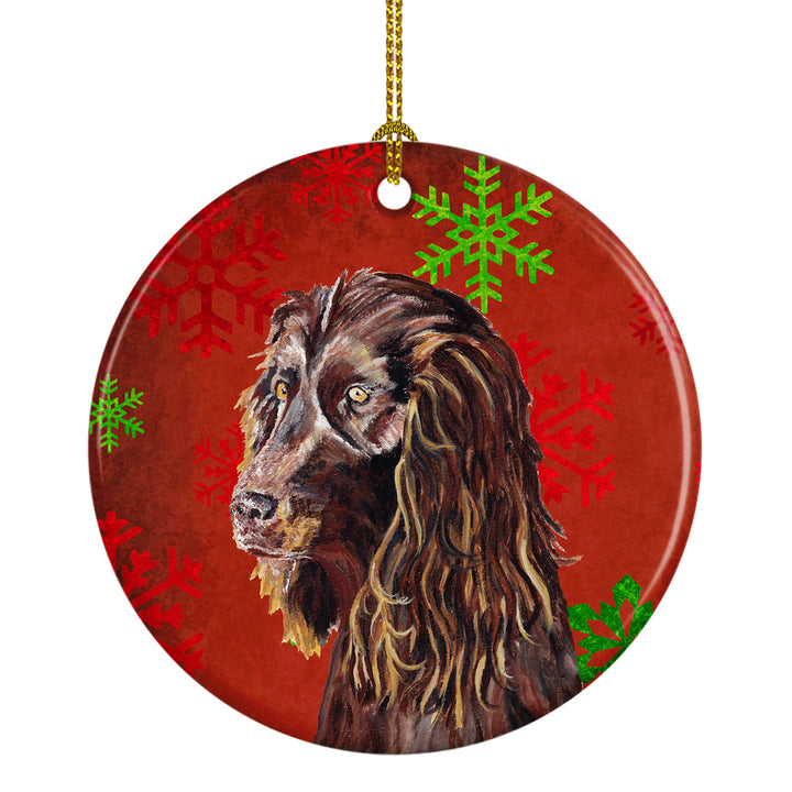 Boykin Spaniel Red Snowflakes Holiday Ceramic Ornament Image 1