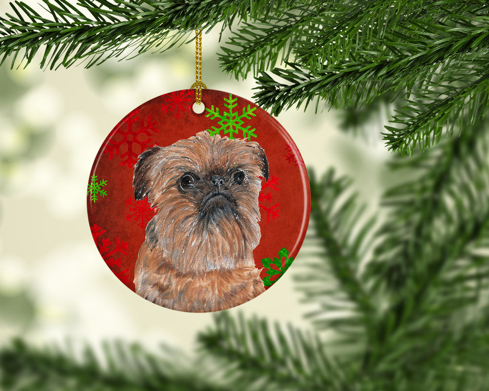 Brussels Griffon Red Snowflakes Holiday Ceramic Ornament Image 2