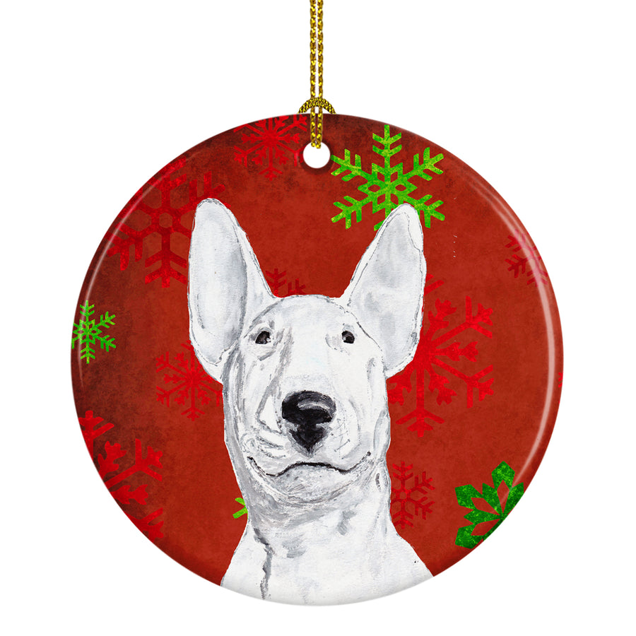 Bull Terrier Red Snowflakes Holiday Ceramic Ornament Image 1