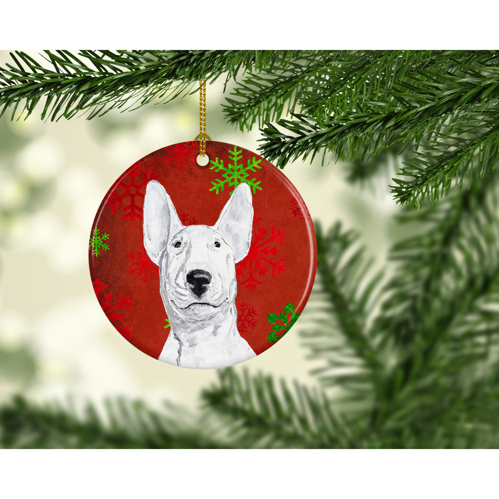 Bull Terrier Red Snowflakes Holiday Ceramic Ornament Image 2