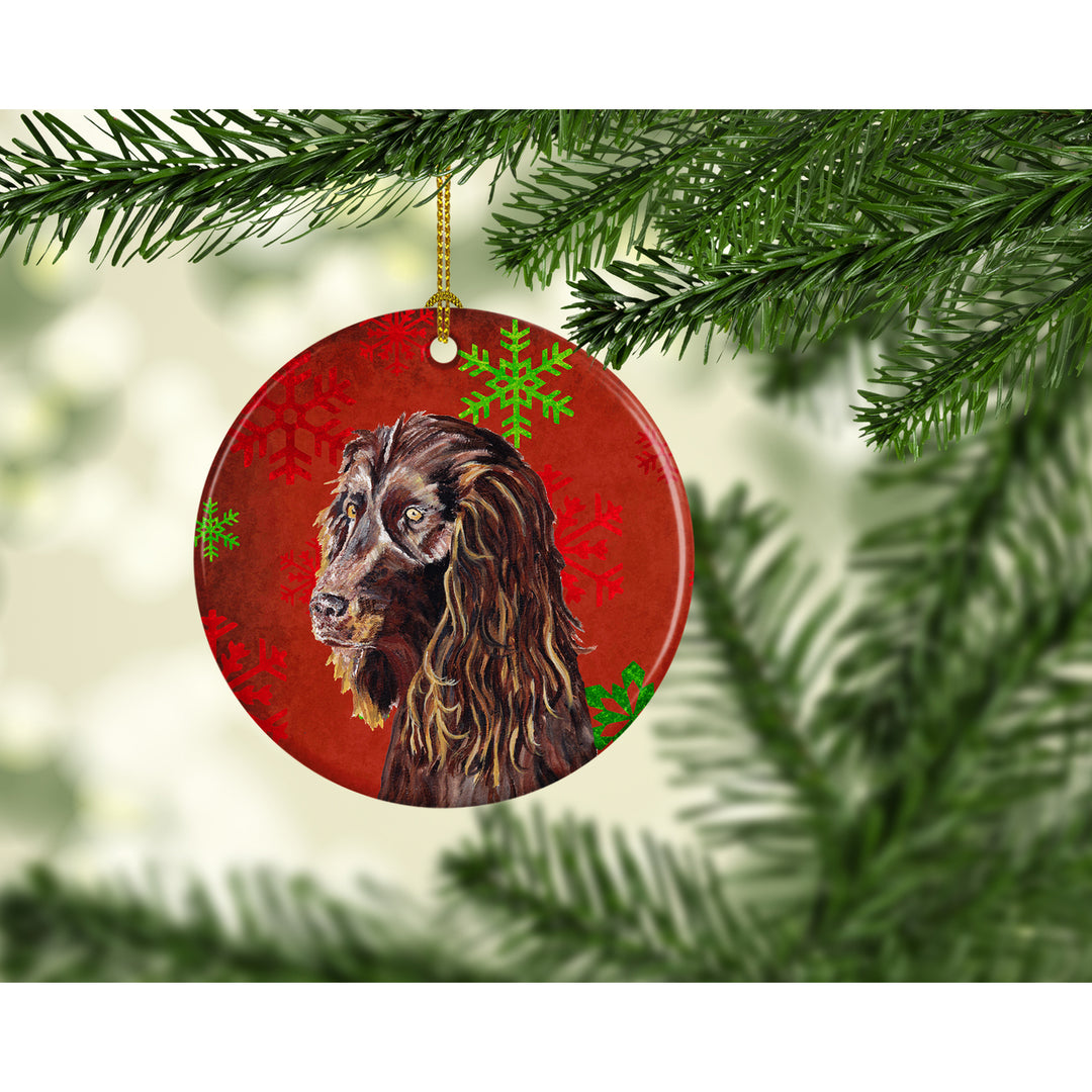 Boykin Spaniel Red Snowflakes Holiday Ceramic Ornament Image 2