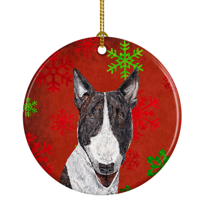 Bull Terrier Red Snowflakes Holiday Ceramic Ornament Image 1