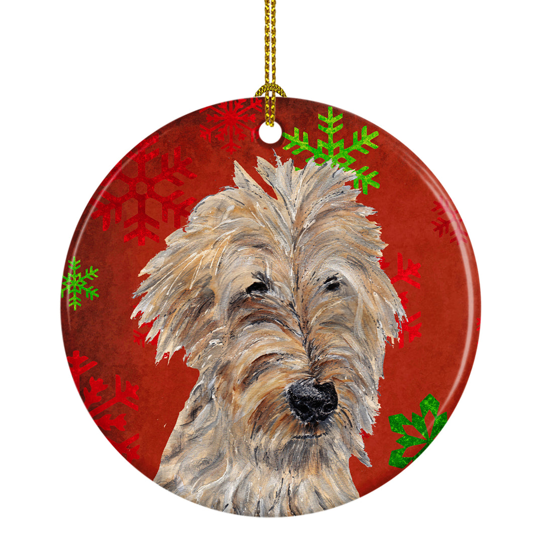 Golden Doodle Red Snowflakes Holiday Ceramic Ornament Image 1