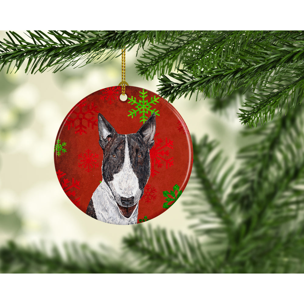 Bull Terrier Red Snowflakes Holiday Ceramic Ornament Image 2