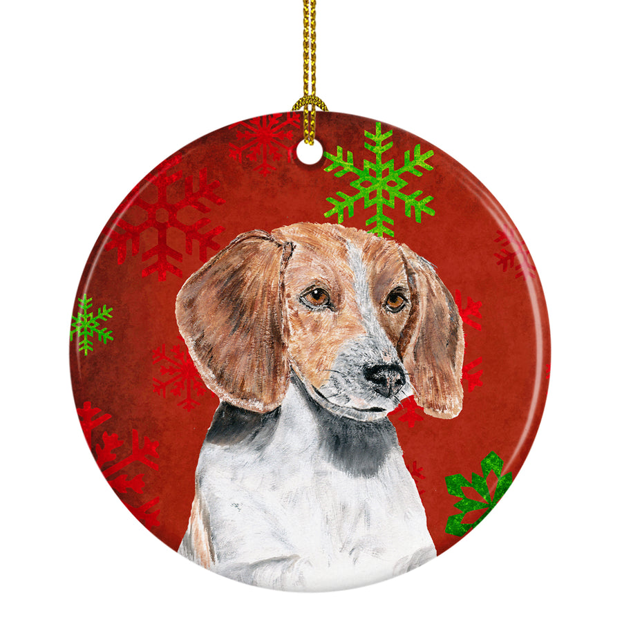 English Foxhound Red Snowflakes Holiday Ceramic Ornament Image 1