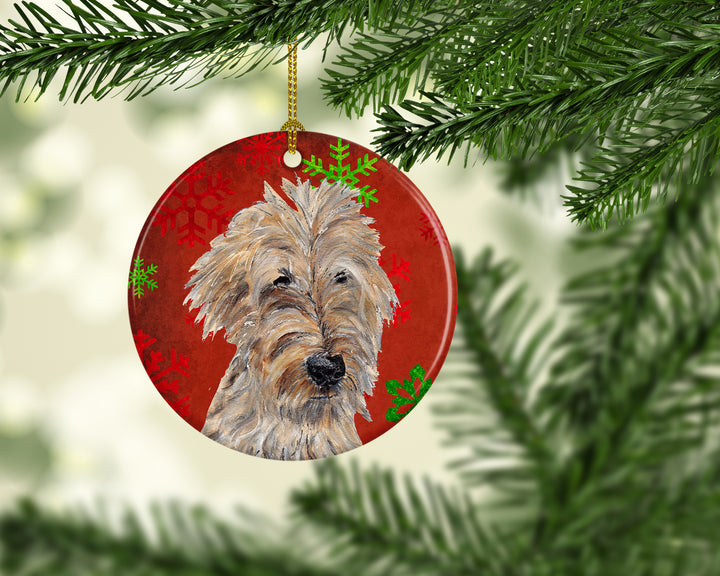 Golden Doodle Red Snowflakes Holiday Ceramic Ornament Image 2