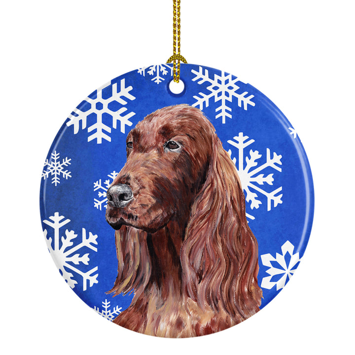 Irish Setter Winter Snowflakes Ceramic Ornament Image 1