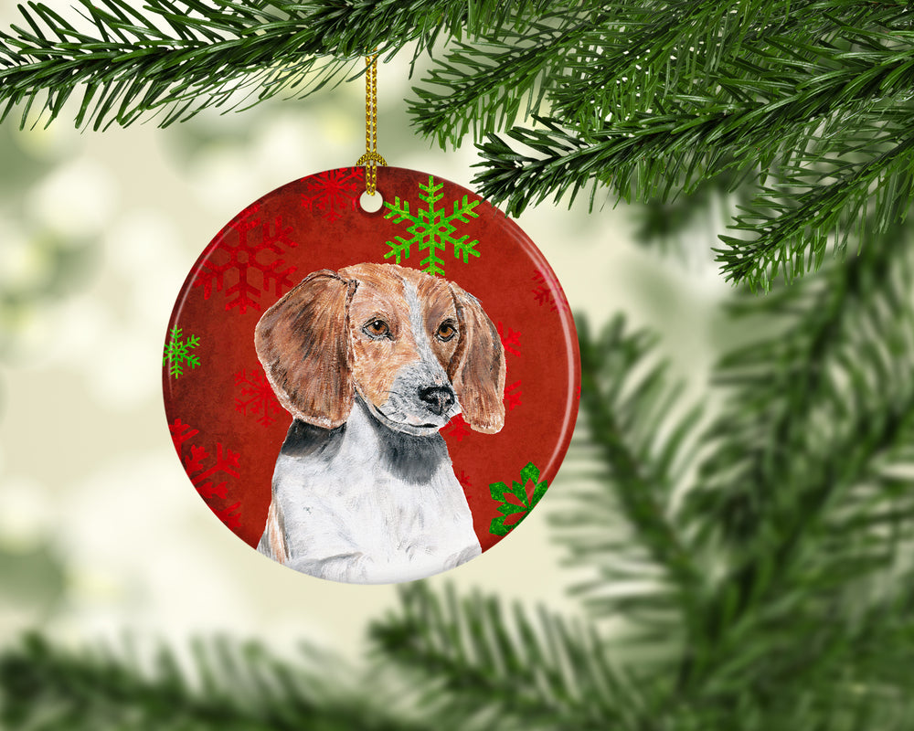 English Foxhound Red Snowflakes Holiday Ceramic Ornament Image 2