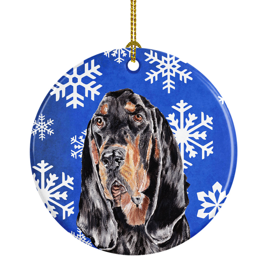 Black and Tan Coonhound Winter Snowflakes Ceramic Ornament Image 1