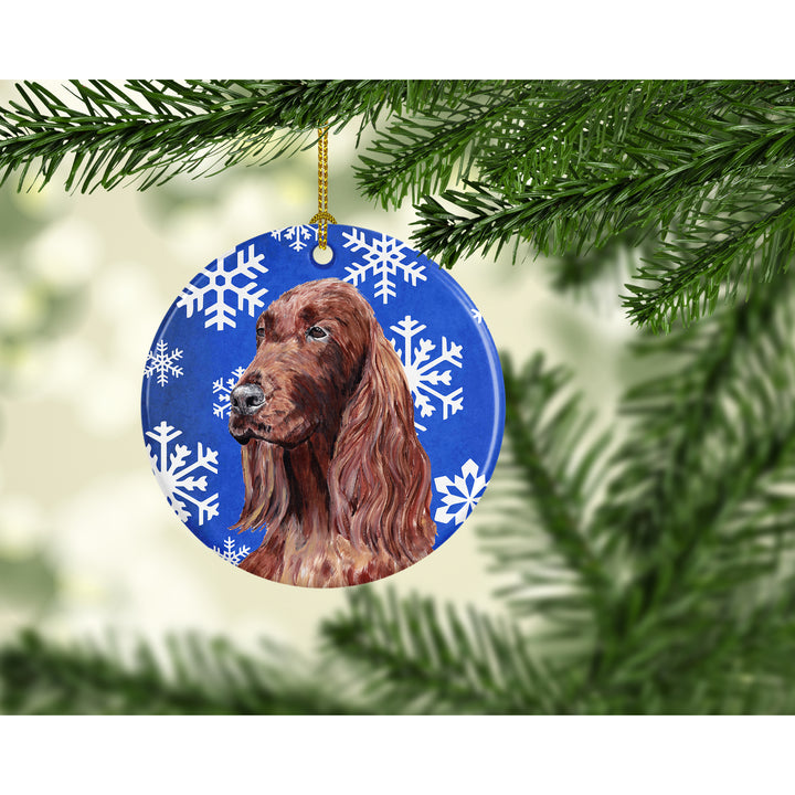 Irish Setter Winter Snowflakes Ceramic Ornament Image 2