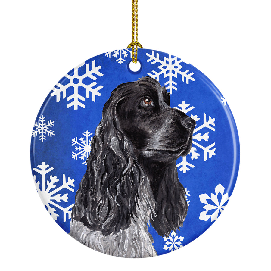 Black Cocker Spaniel Winter Snowflakes Ceramic Ornament Image 1