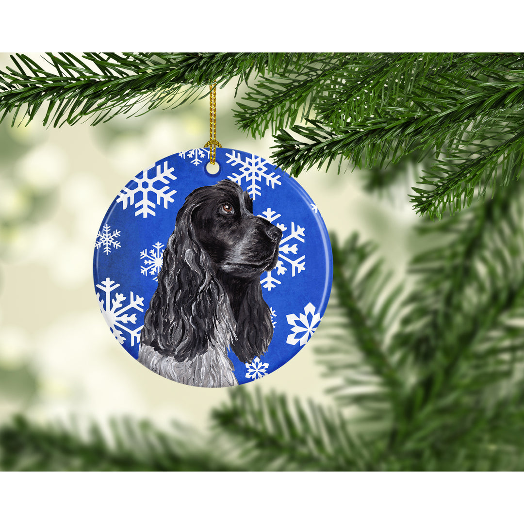 Black Cocker Spaniel Winter Snowflakes Ceramic Ornament Image 2