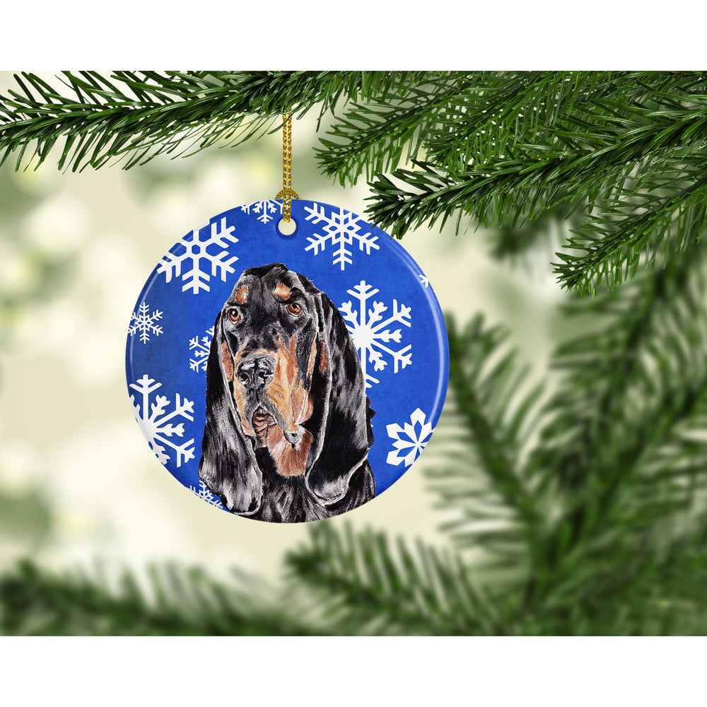 Black and Tan Coonhound Winter Snowflakes Ceramic Ornament Image 2