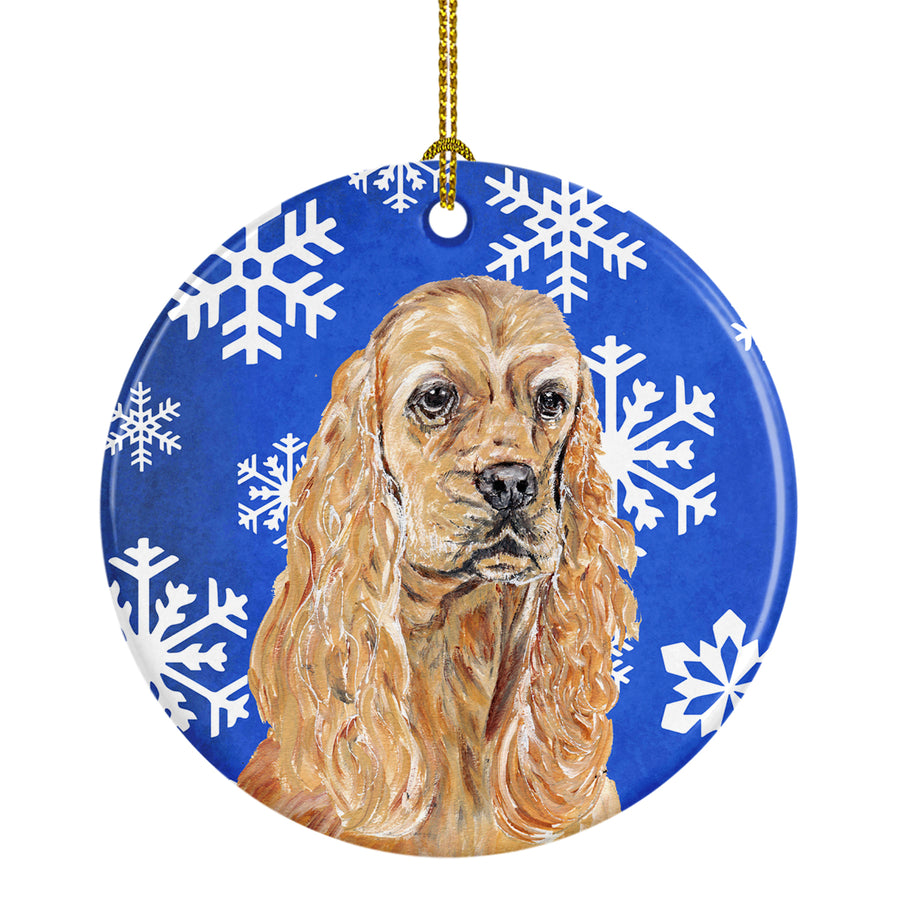 Buff Cocker Spaniel Winter Snowflakes Ceramic Ornament Image 1