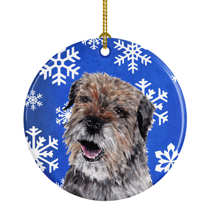 Border Terrier Winter Snowflakes Ceramic Ornament Image 1