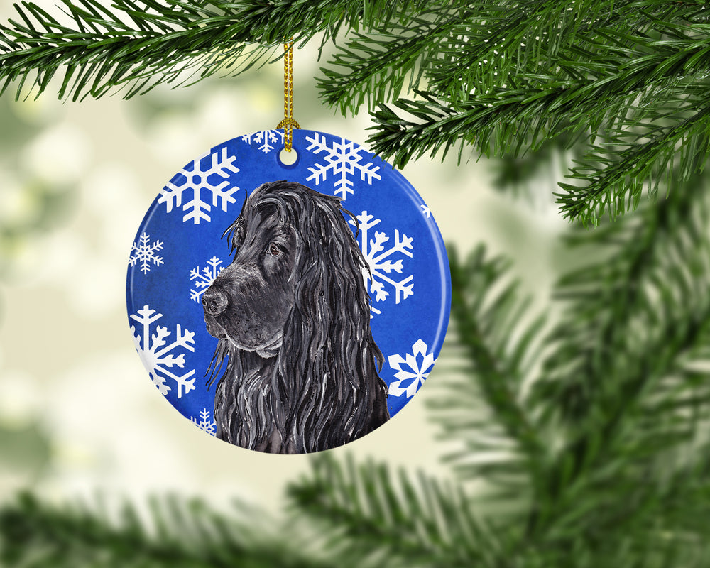 Black Cocker Spaniel Winter Snowflakes Ceramic Ornament Image 2