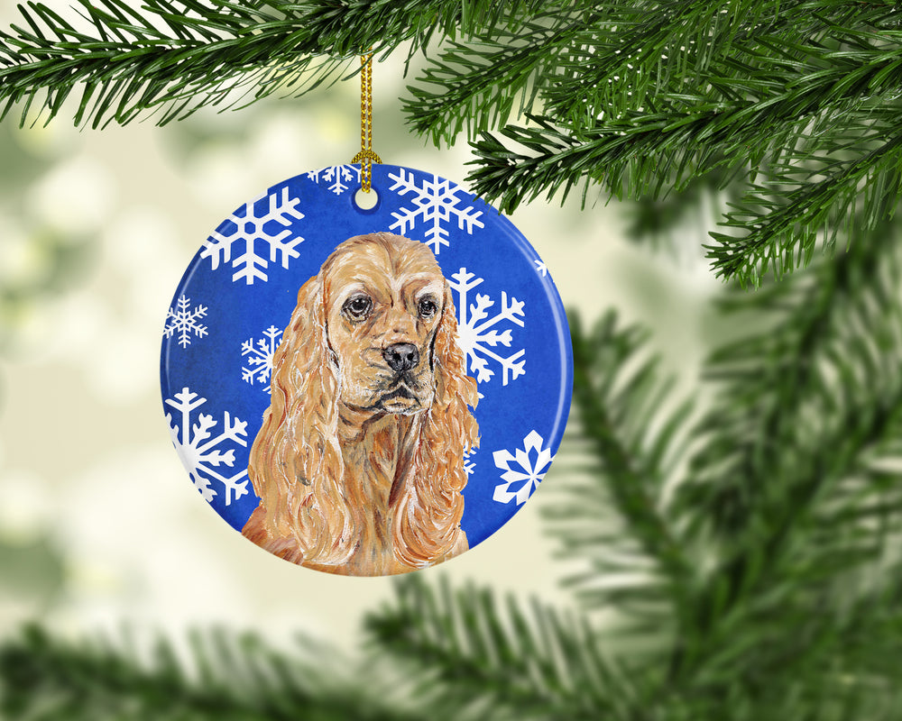 Buff Cocker Spaniel Winter Snowflakes Ceramic Ornament Image 2