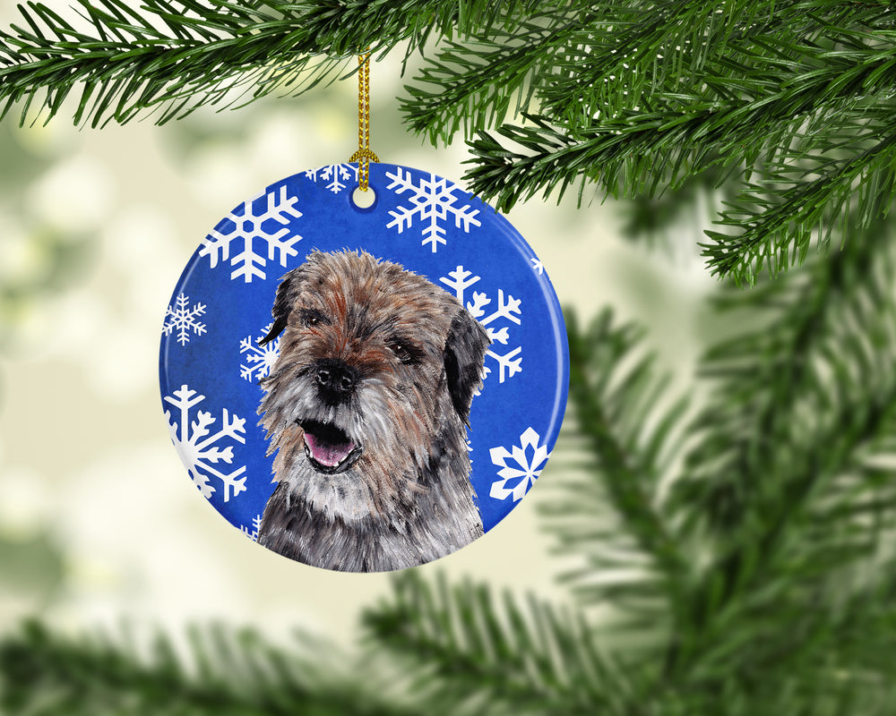 Border Terrier Winter Snowflakes Ceramic Ornament Image 2