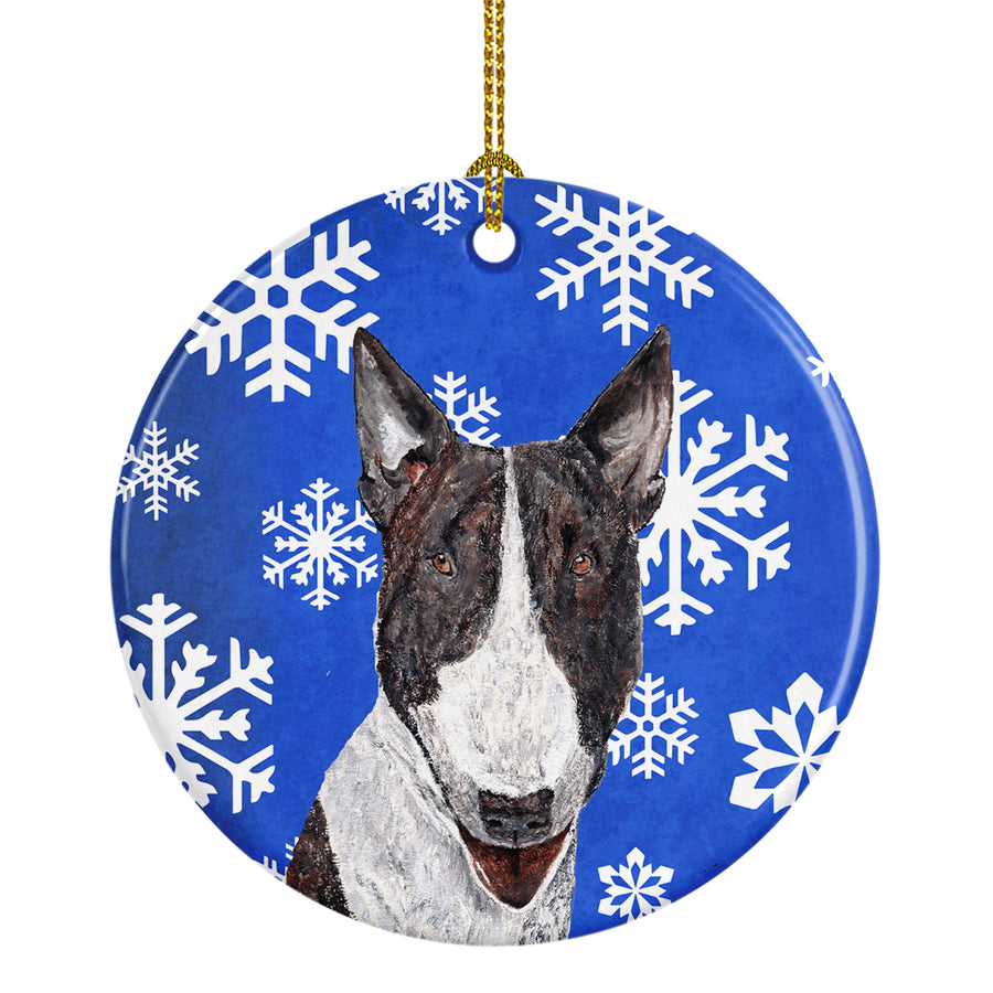 Bull Terrier Winter Snowflakes Ceramic Ornament Image 1