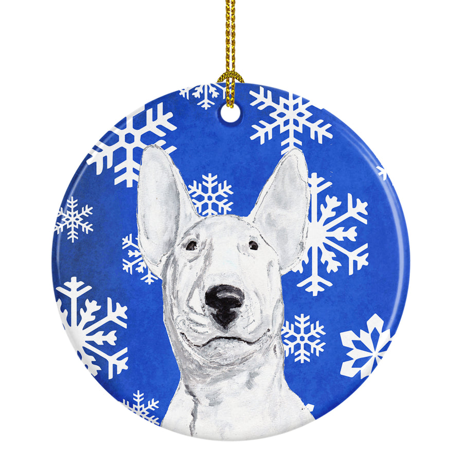 Bull Terrier Winter Snowflakes Ceramic Ornament Image 1