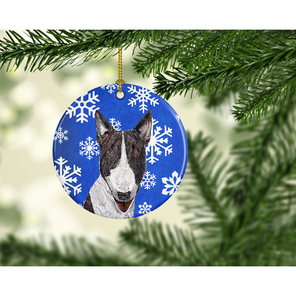 Bull Terrier Winter Snowflakes Ceramic Ornament Image 2