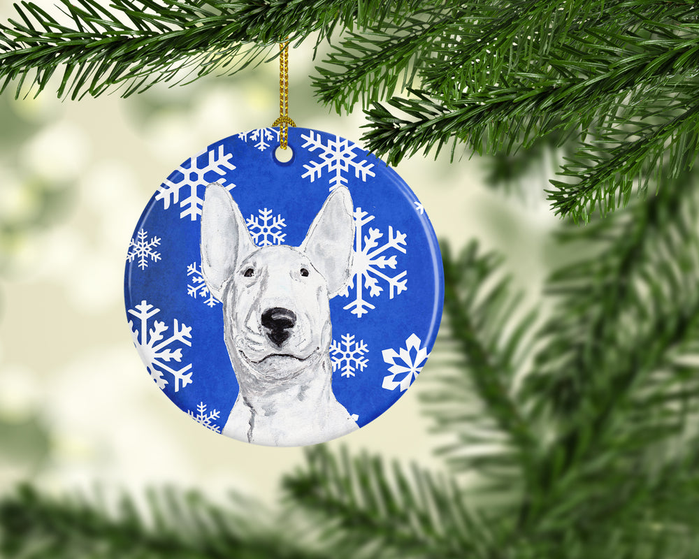 Bull Terrier Winter Snowflakes Ceramic Ornament Image 2