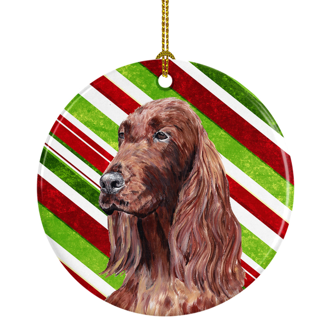 Irish Setter Candy Cane Christmas Ceramic Ornament Image 1