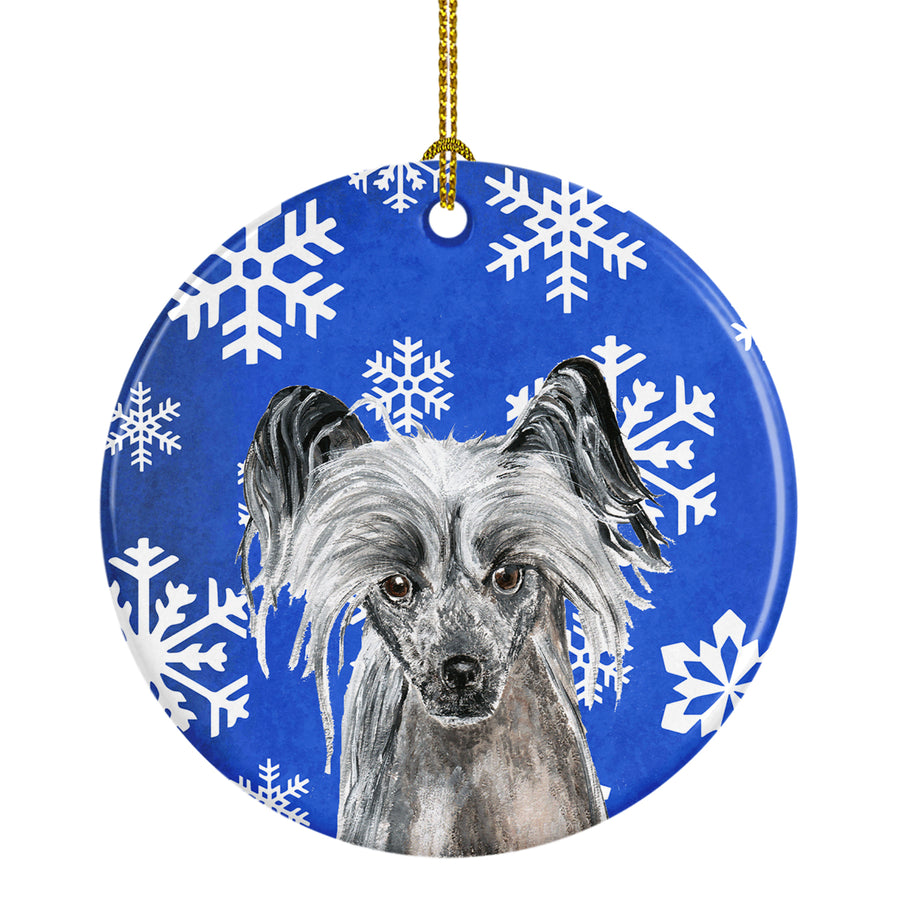 Chinese Crested Winter Snowflakes Ceramic Ornament Image 1