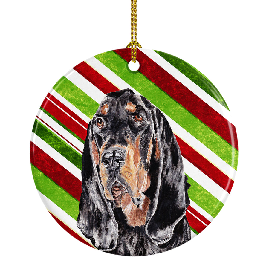 Black and Tan Coonhound Candy Cane Christmas Ceramic Ornament Image 1