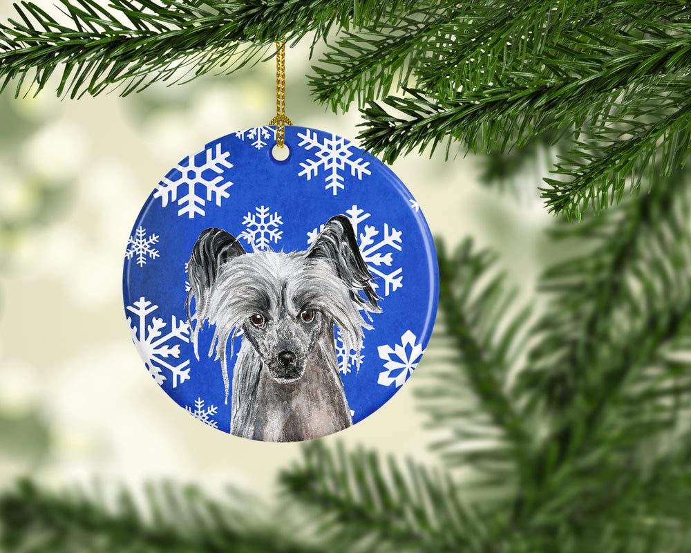 Chinese Crested Winter Snowflakes Ceramic Ornament Image 2