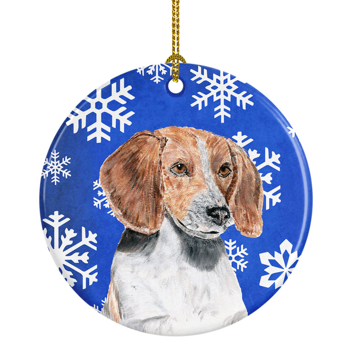 English Foxhound Winter Snowflakes Ceramic Ornament Image 1