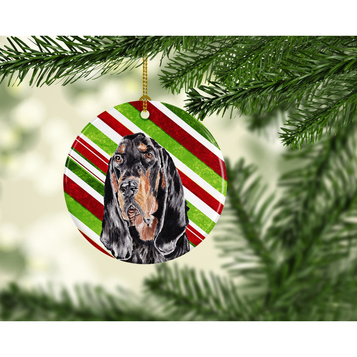 Black and Tan Coonhound Candy Cane Christmas Ceramic Ornament Image 2