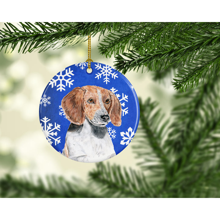 English Foxhound Winter Snowflakes Ceramic Ornament Image 2