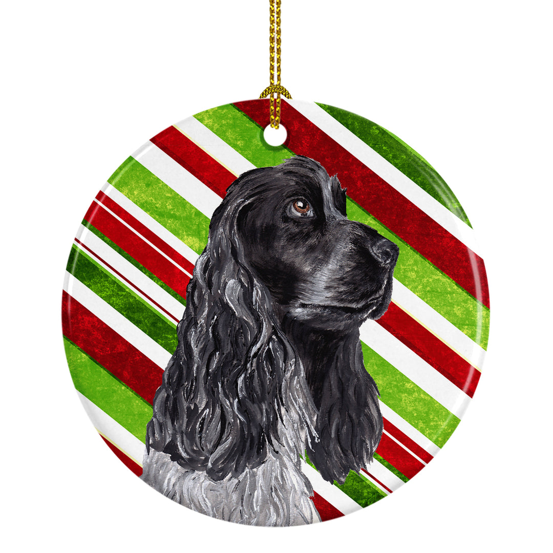 Black Cocker Spaniel Candy Cane Christmas Ceramic Ornament Image 1