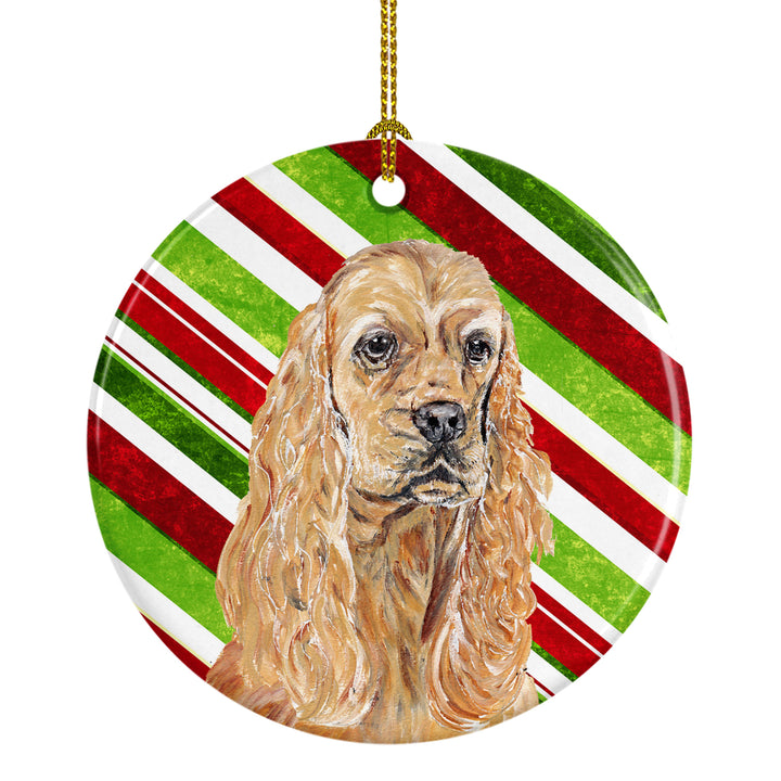 Buff Cocker Spaniel Candy Cane Christmas Ceramic Ornament Image 1