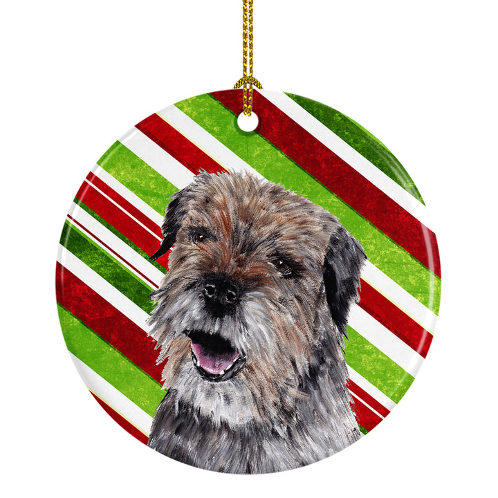 Border Terrier Candy Cane Christmas Ceramic Ornament Image 1