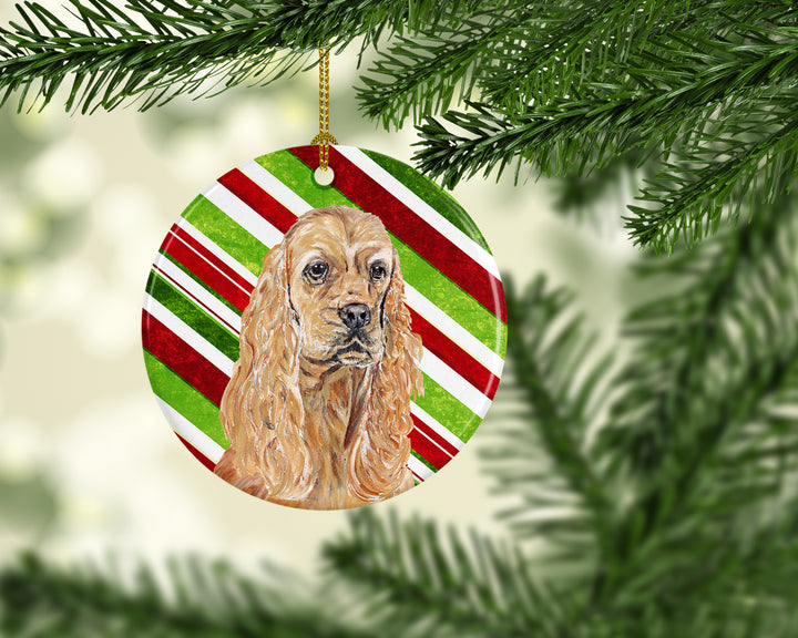 Buff Cocker Spaniel Candy Cane Christmas Ceramic Ornament Image 2