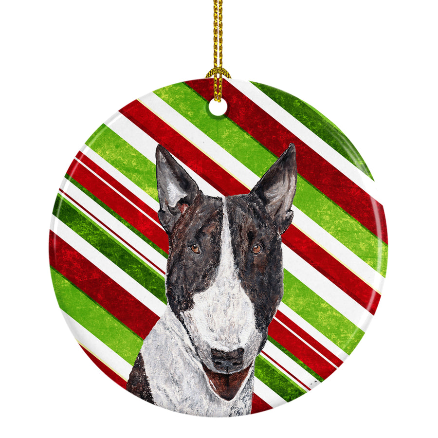 Bull Terrier Candy Cane Christmas Ceramic Ornament Image 1