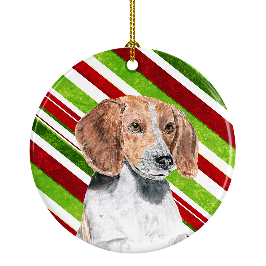 English Foxhound Candy Cane Christmas Ceramic Ornament Image 1