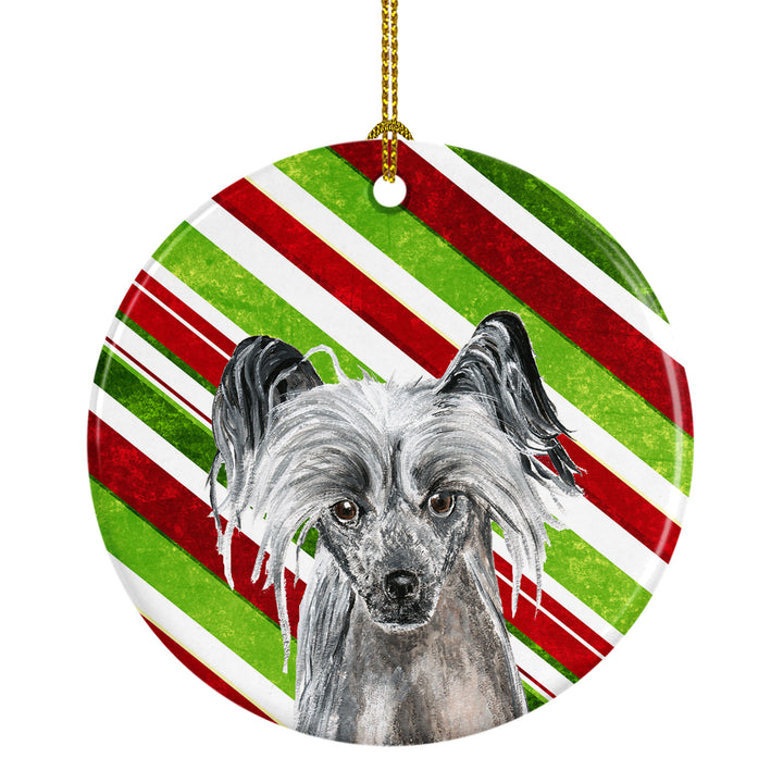 Chinese Crested Candy Cane Christmas Ceramic Ornament Image 1