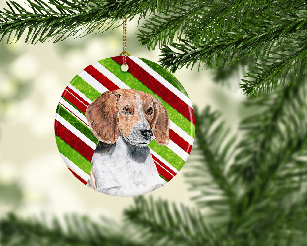 English Foxhound Candy Cane Christmas Ceramic Ornament Image 2