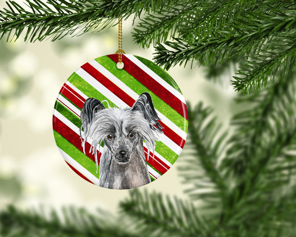 Chinese Crested Candy Cane Christmas Ceramic Ornament Image 2