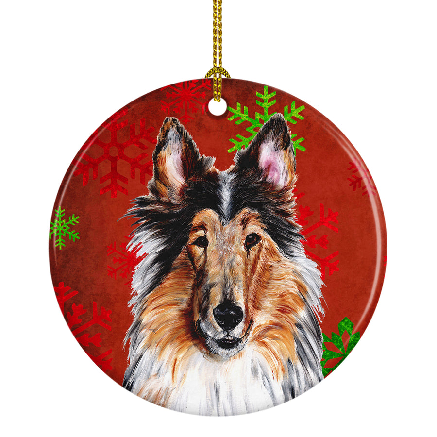 Collie Red Snowflakes Holiday Ceramic Ornament Image 1