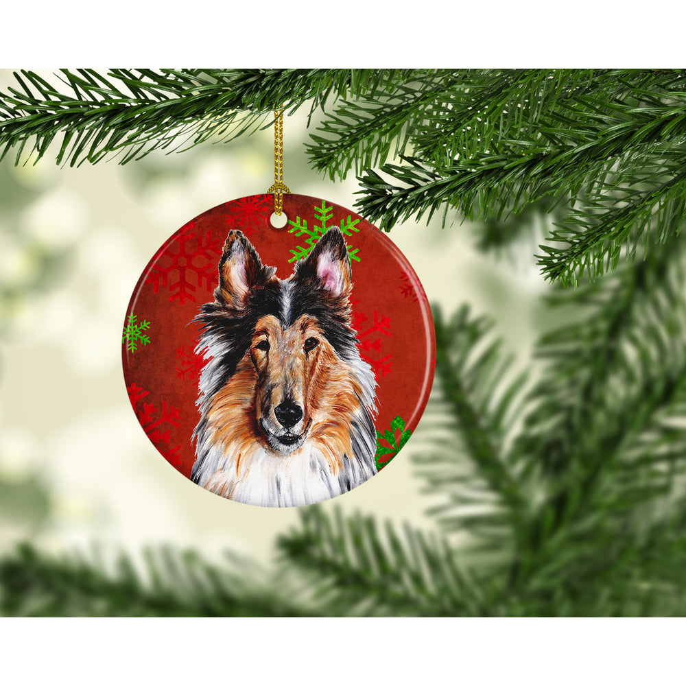 Collie Red Snowflakes Holiday Ceramic Ornament Image 2