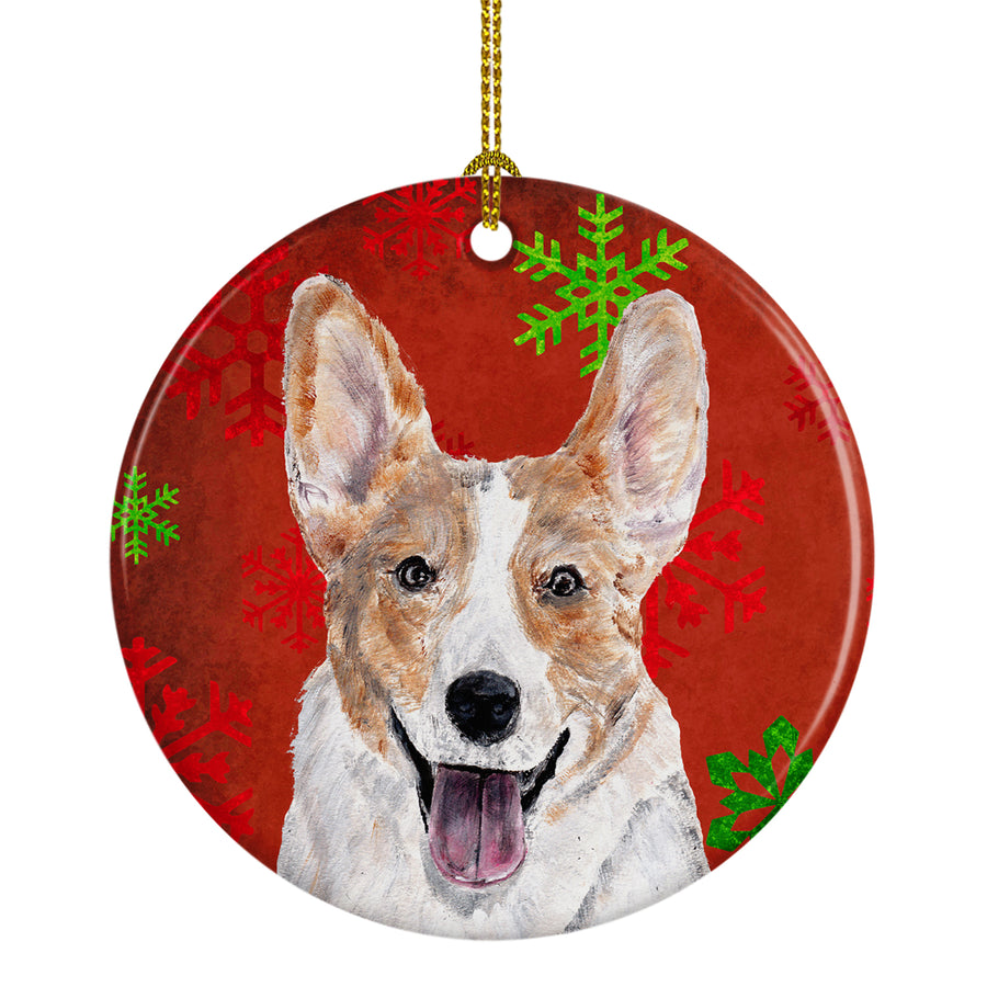 Cardigan Corgi Red Snowflakes Holiday Ceramic Ornament Image 1