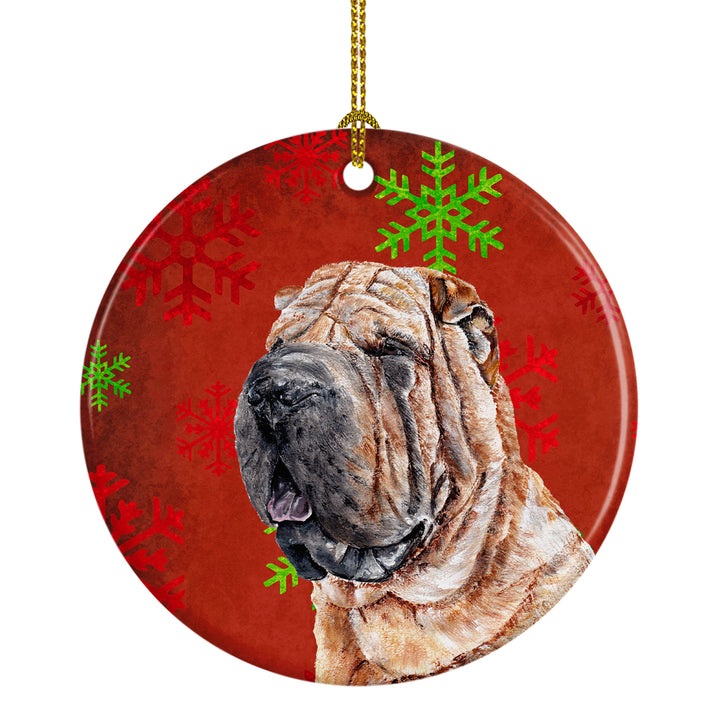 Shar Pei Red Snowflakes Holiday Ceramic Ornament Image 1