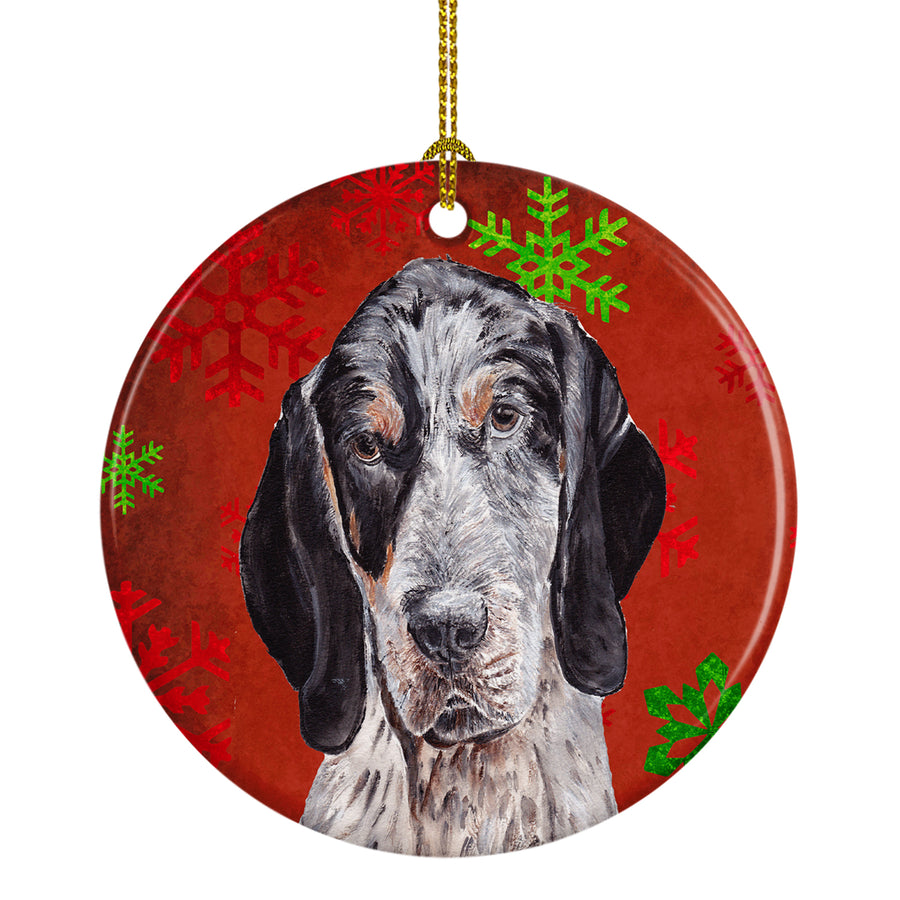 Blue Tick Coonhound Red Snowflakes Holiday Ceramic Ornament Image 1