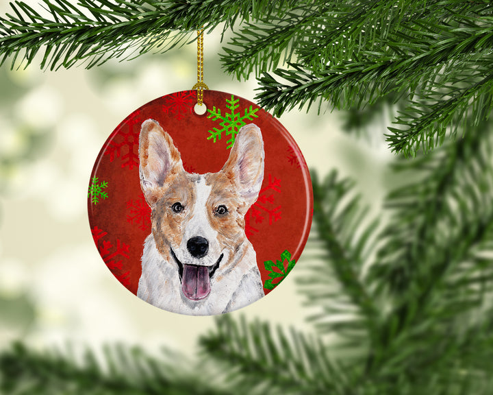 Cardigan Corgi Red Snowflakes Holiday Ceramic Ornament Image 2