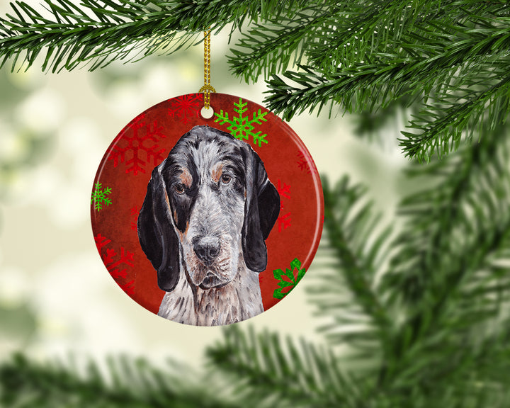 Blue Tick Coonhound Red Snowflakes Holiday Ceramic Ornament Image 2