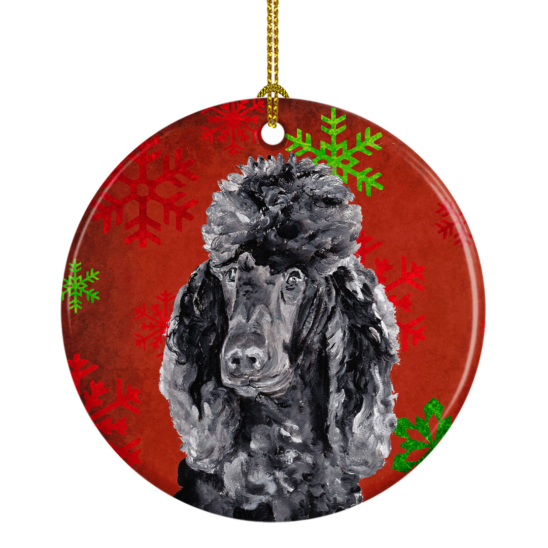 Black Standard Poodle Red Snowflakes Holiday Ceramic Ornament Image 1